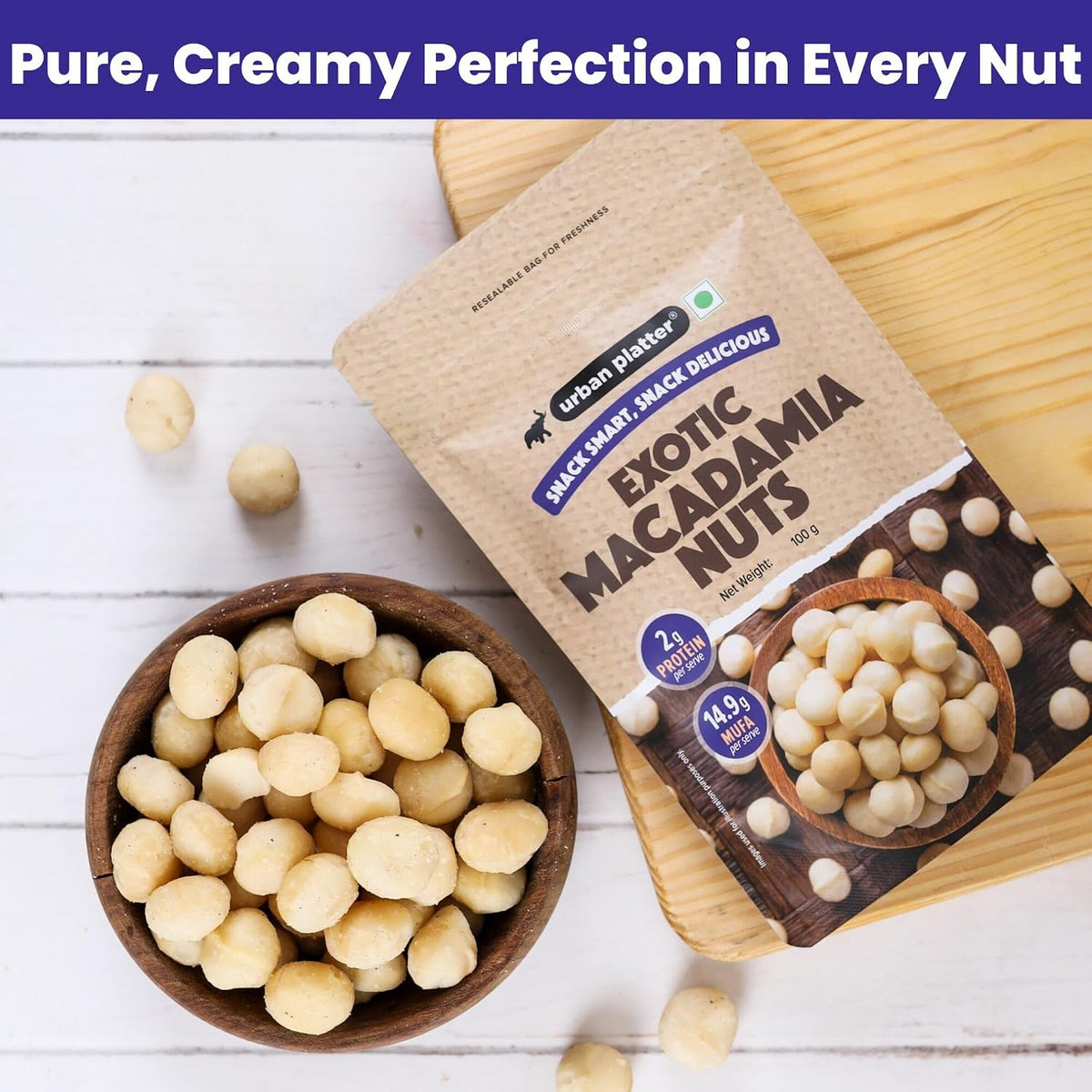 Urban Platter Bold and Exotic Macadamia Nuts, 100g (Grade A, Crunchy, Perfect for Guilt-Free Snacking)