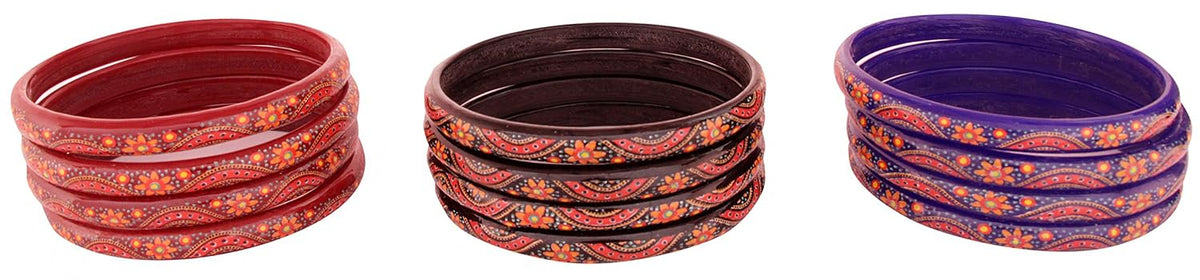 NMII Glass with Flower Pattern Glossy Finished Kada Set For Women and Girls, (Multy_2.6 Inches), Pack Of 24 Kada Set