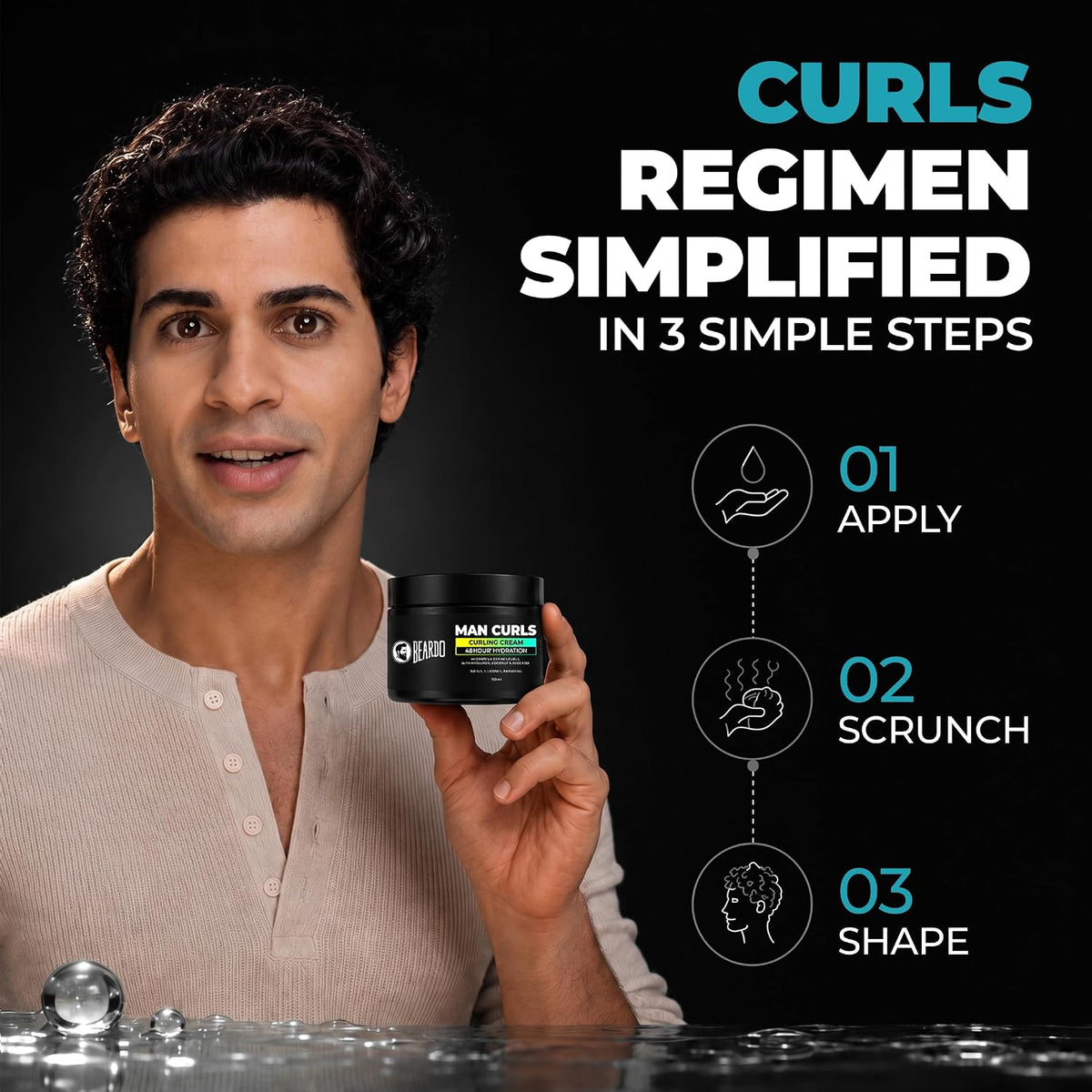 Beardo Man Curls Curling Cream for Men | Super-Defining & Hydrating | Long-lasting Frizz Control | Infused with Hyaluron, Avocado & Coconut | Non-Sticky | Retains hair-moisture | 100g