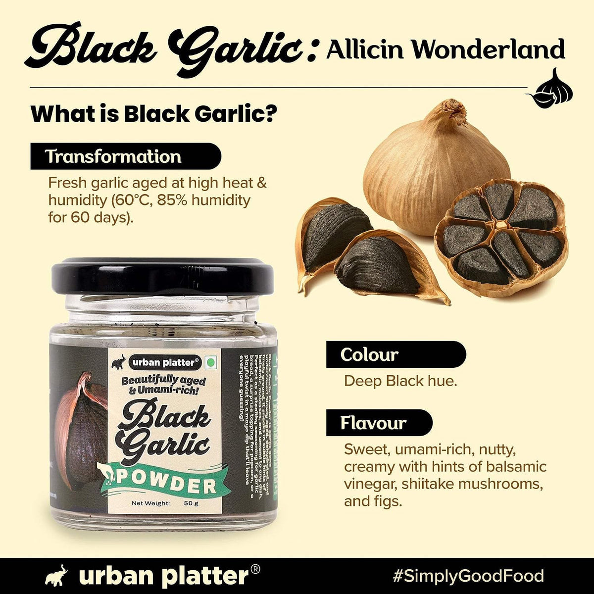 Urban Platter Black Garlic Powder, 50g [Umami-Rich, Slowly-Aged, Functional Food, No preservatives]