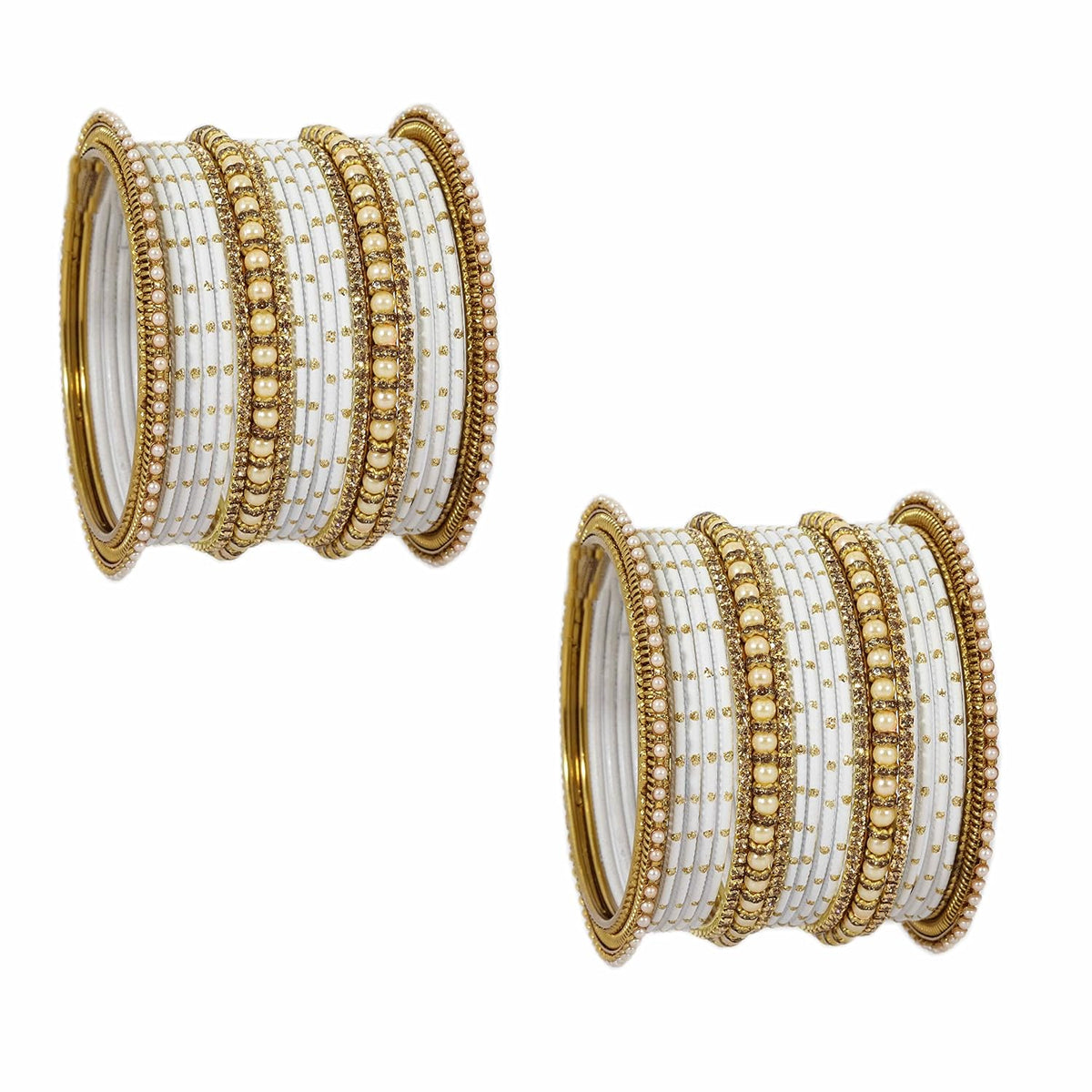 NMII Non-Precious Metal with Base Metal and Studded with Zircon Gemstone or Pearls Glossy Finished Traditional Bangle set for Women and Girls