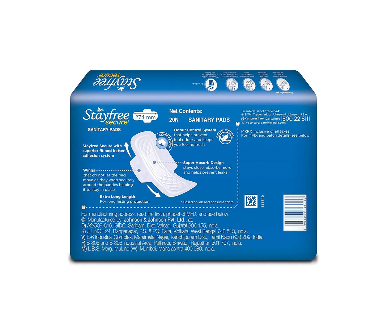 Stayfree Secure XL Cottony Sanitary Napkins with Wings, Extra Large (60 Count) & Secure XL Cottony Sanitary napkins with Wings (40 Count) Combo