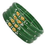 NMII Stylish Glass Kada Set Studded with Zircon Gemstone & Beads for Women & Girls