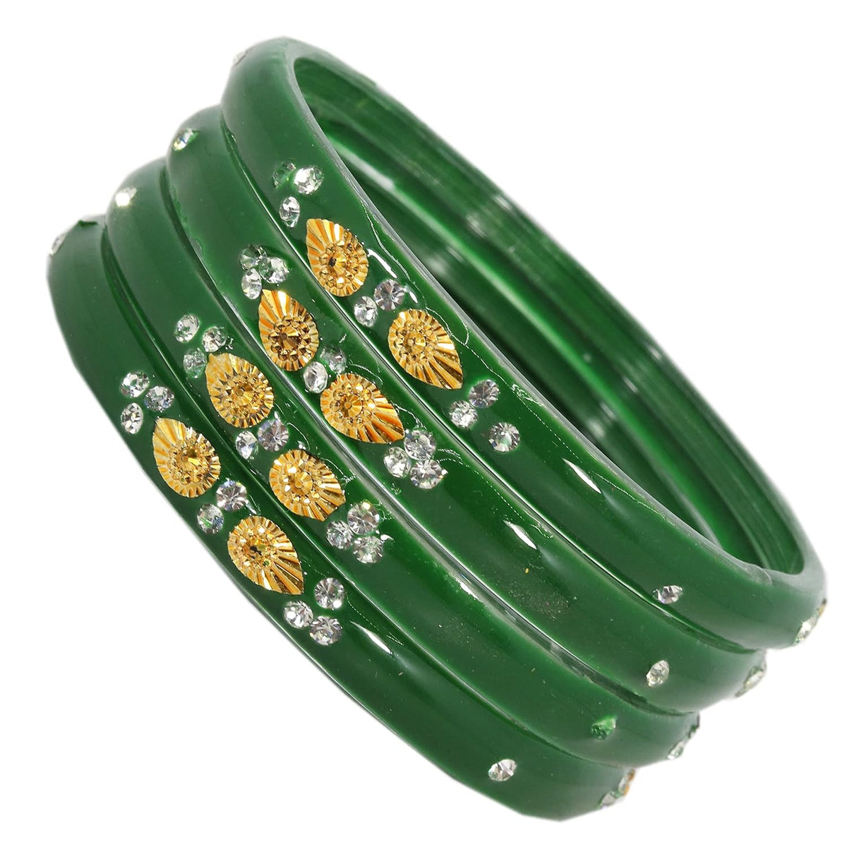 NMII Stylish Glass Kada Set Studded with Zircon Gemstone & Beads for Women & Girls