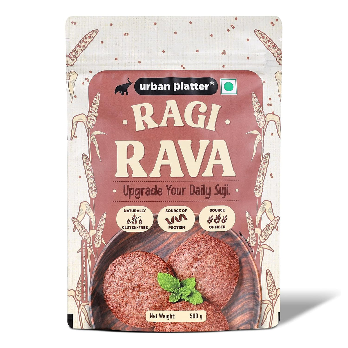 Urban Platter Ragi Rava, 500g (Naturally Gluten-free | Source of Protein & Fibre | A Smart Swap for Regular Sooji | Perfect for Upma, Khichdi, Idli, Dosa, Halwa, & More)