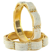 NMII Stylish Alloy Metal Kada Set for Women & Girls with Zircon Diamond Stone and Pearls Work | Traditional Gold-Plated Bangle Set for Women | Women's Kade For Wedding, Party, Ocassion- Set of 4