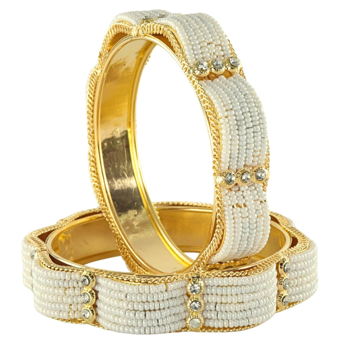 NMII Stylish Alloy Metal Kada Set for Women & Girls with Zircon Diamond Stone and Pearls Work | Traditional Gold-Plated Bangle Set for Women | Women's Kade For Wedding, Party, Ocassion- Set of 4