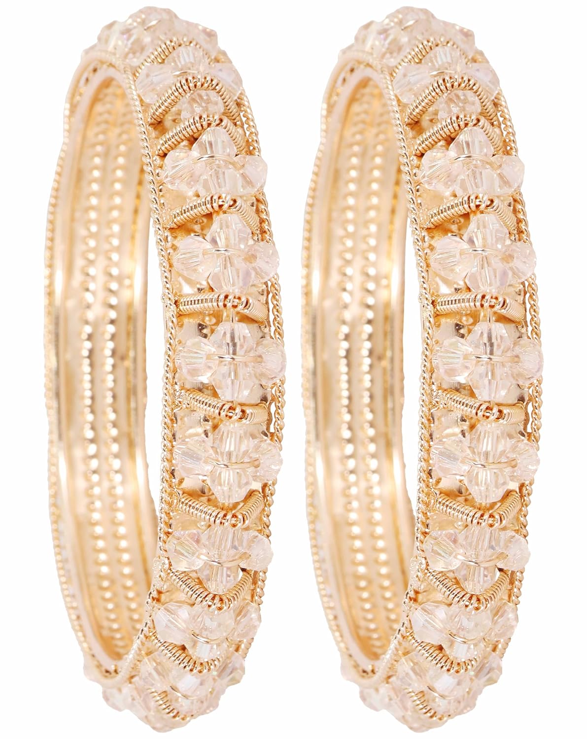 NMII Gold Plated Pearls Kada Bangles Set For Women & Girls | Traditional Designer Bangles | Wedding, Party, Function, Festival, Occasion Fashion Jewellery | Women's Bangles- Set of 2