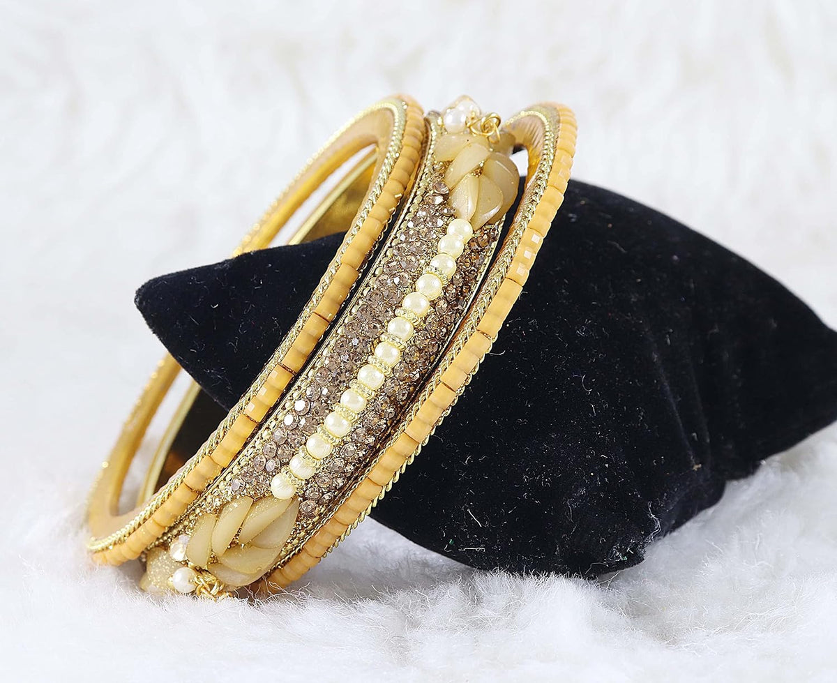 NMII Non-Precious Metal Base Metal with Zircon Gemstone Or Beads Studded worked and Spread with Glitter Pattern Glossy Finished Kada Set For Women and Girls