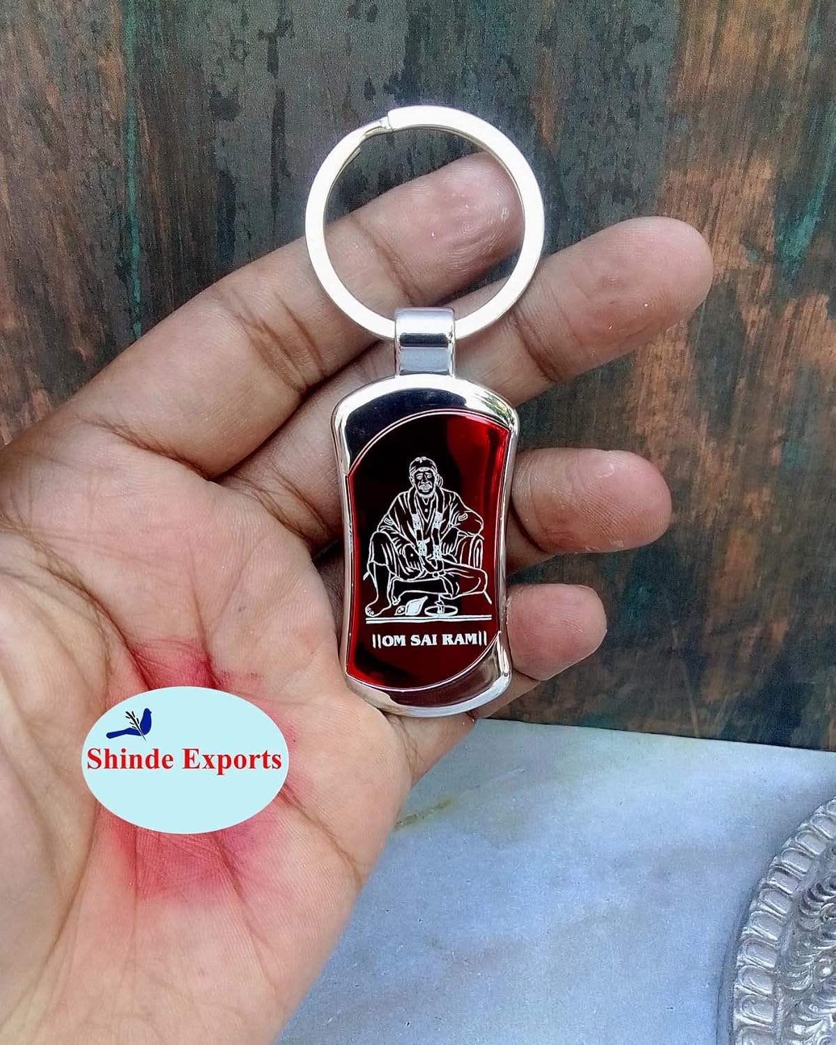 SHINDE EXPORTS Shirdi Sai Baba Stainless Steel Key Chain (red 3)