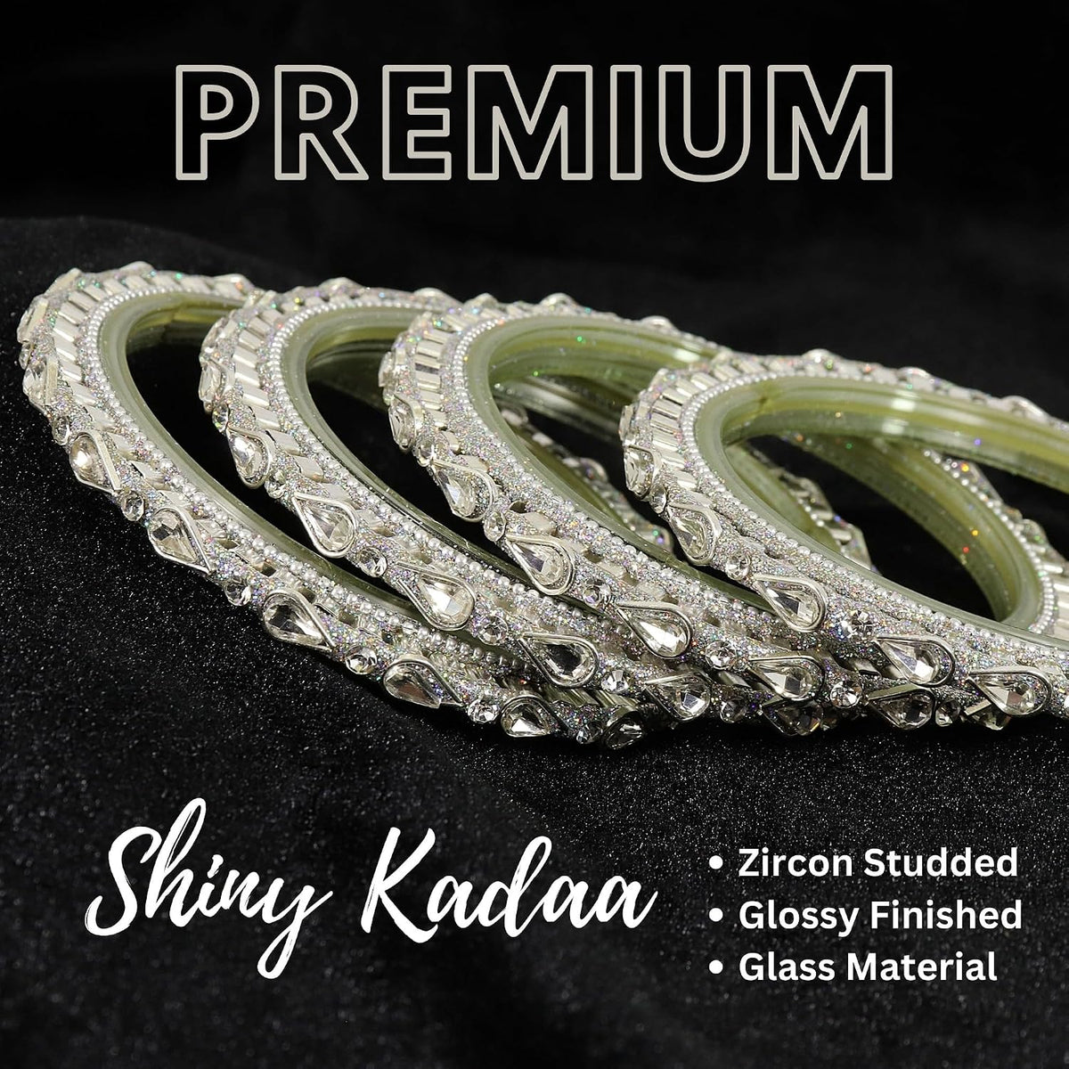 NMII Golden Glass Zircon Gemstone & Beads Studded Bangles Kada Set For Women & Girls | Fancy Golden Kada Bangles | Traditional Rajwadi Kangan | Glass Bangles Wedding, Party, Daily use- Set of 4