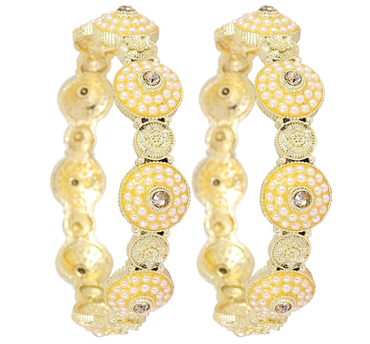NMII Traditional Alloy Metal with White Pearls Moti Bangles For Women & Girls | Moti Kada Bangles Stylish | Rajwadi Kada Set For Wedding, Party, Occasion Wear- Set of 2 Kada