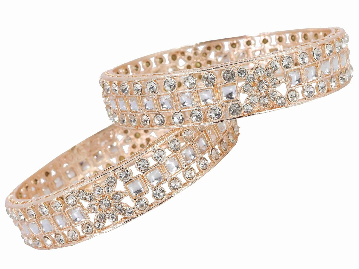 NMII Gold Plated Metal Kada Bangles Set For Women & Girls with American Diamond Stone | Stone Work Stylish Bangles Set | Traditional Bangles For Wedding, Party, Ocassion Fashion Jewellery- Set of 2