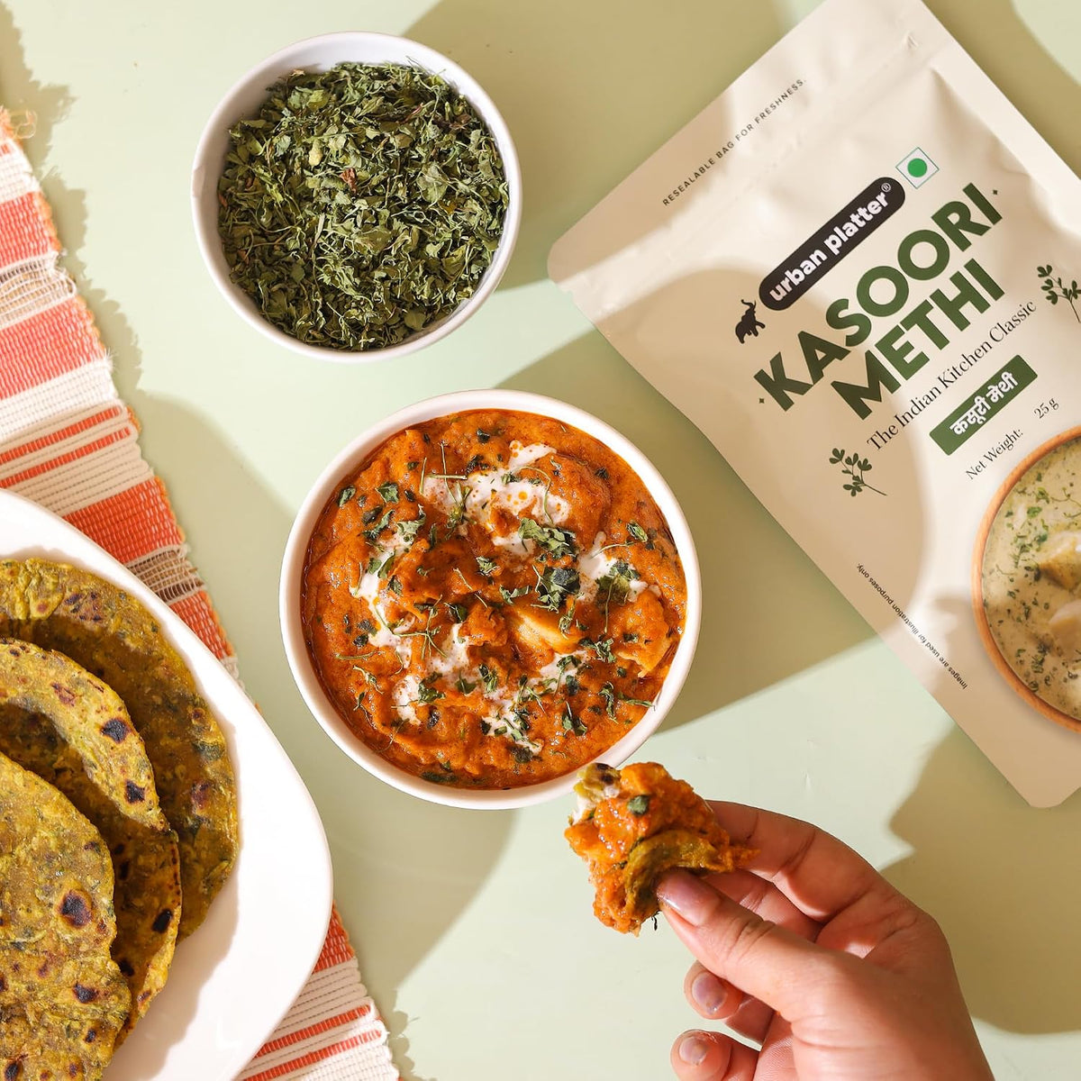 Urban Platter Kasuri Methi, 25g (Dried Fenugreek Leaves, Authentic Indian Herb, Finishing Spice for Curries & Dals)
