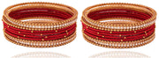 NMII Non-Precious Metal Base Metal With Silk Thread and Zircon Gemstone Studded Worked Or Linked Ball Chain Glossy Finished Bangles Set For Women and Girls