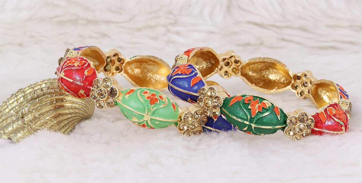 NMII Metal with Zircon Gemstone Studded Traditional Look Kada Set For Women and Girls