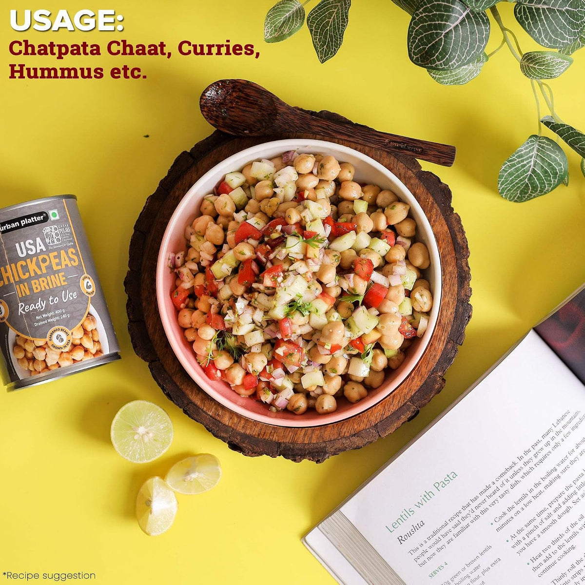 Urban Platter USA Chickpeas in Brine, 400g (Ready to Use | Drained Weight 240g | Garbanzo Beans | Perfect for Curries, Salads, Dips and More)