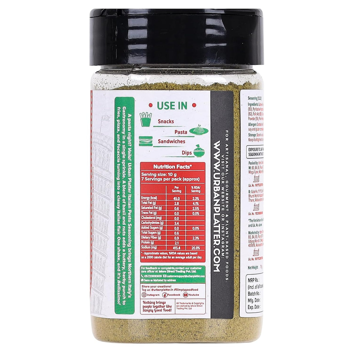 ⁠Urban Platter Italian Basil Pesto Seasoning, 75g (Instant & Flavourful | Plant-based | Perfect for Pasta, Salads, Snacks)