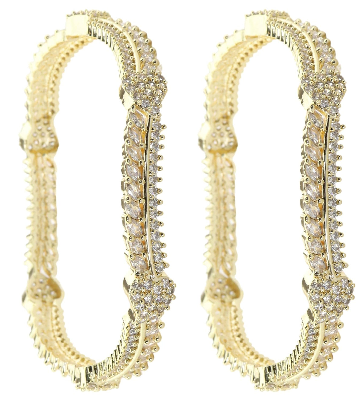 NMII Latest CZ American Diamond Leaf Alloy Metal Bangles Premiun Kada For Women & Girls | Latest Cubic Zirconia Girls' Bangles Bracelet | Trendy Kangan Stylish Women's Bangles Diamond-Set of 2 Bangle