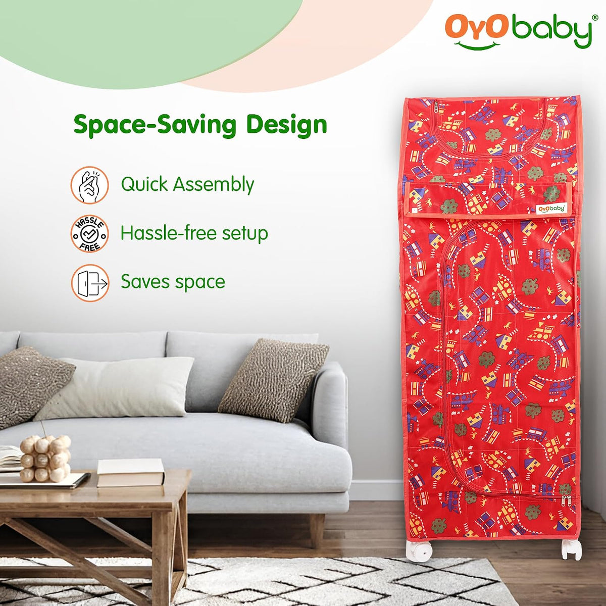 OYO BABY Kids Wardrobe for Storage 5 Shelves | Heavy Duty Plastic Almirah for Baby Clothes, Toys & Books Rack | Compact Storage Organizer for Nursery/Bedroom [Printed - Red]