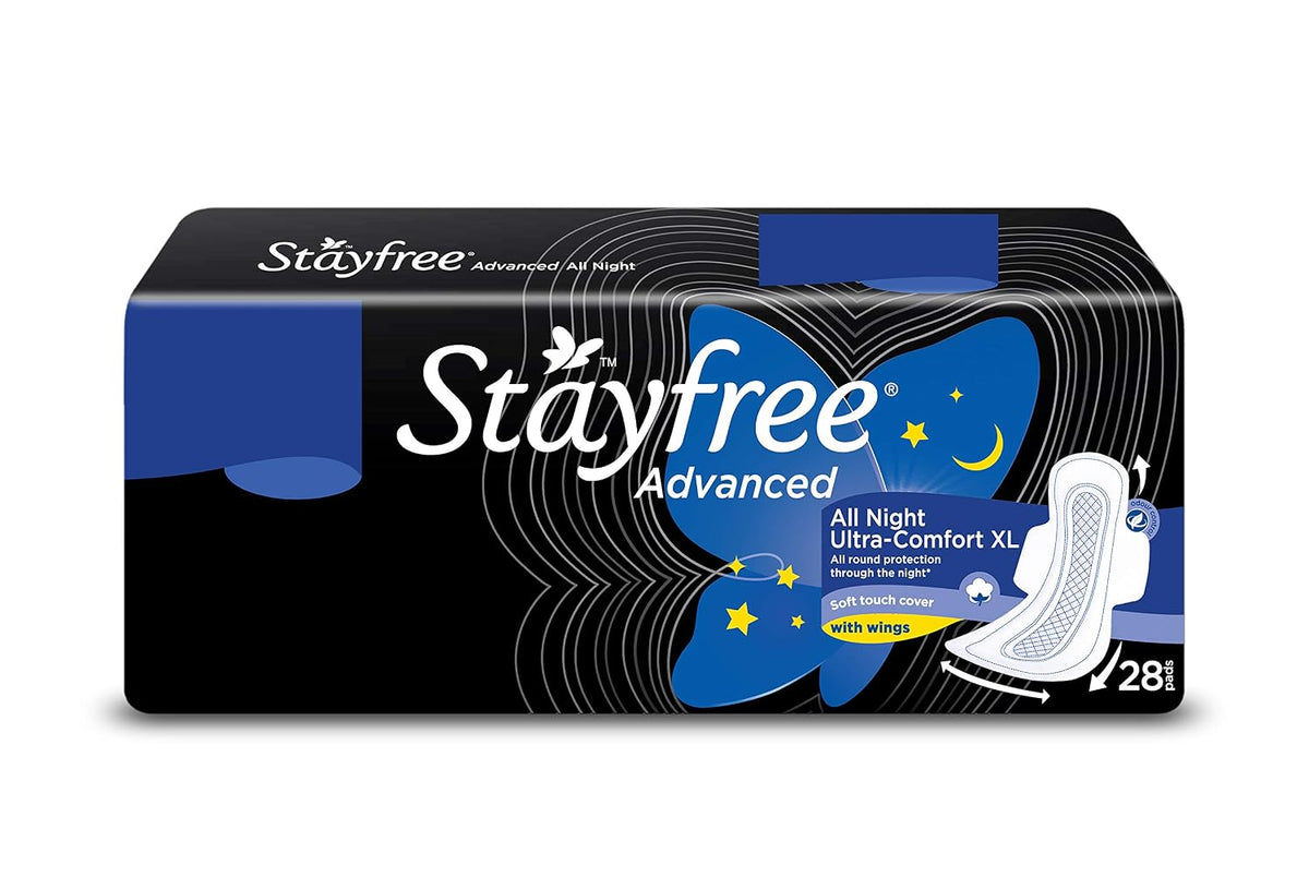 Stayfree All Night XL Dry Max Cover Sanitary Napkins - 42 Pads (Super Saver Pack) & Stayfree Advanced XL All Night Sanitary napkins (28 Count)