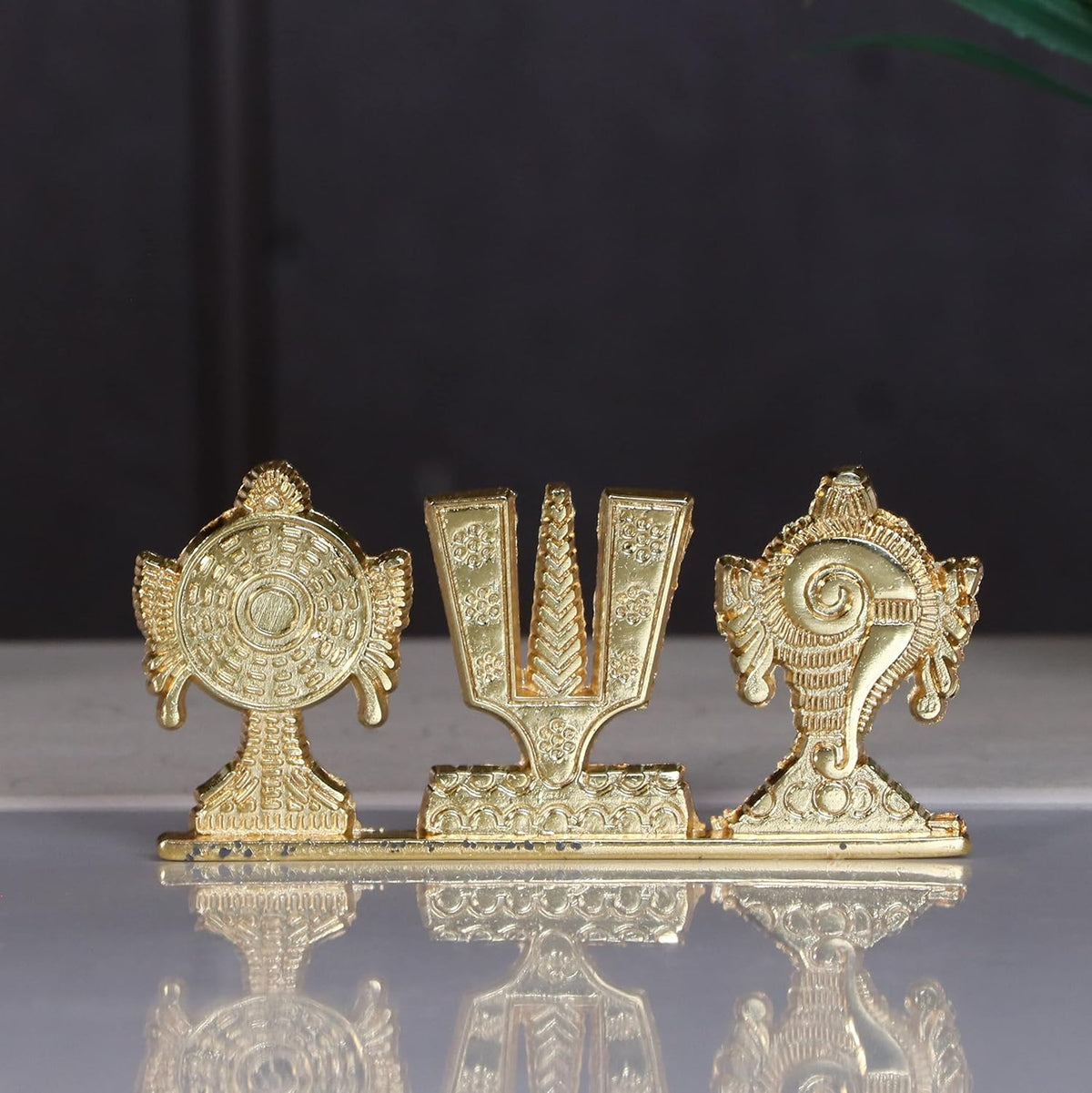 KridayKraft Tirupati Balaji Symbol Stand Shankh Chakra Namah Gold Plating Antique Decorative for Car Dashboard Home & Office Table Showpiece Figurines,Religious Gift Idol...