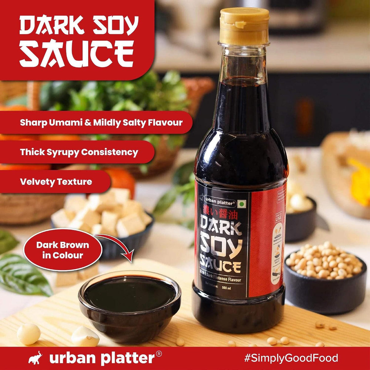 Urban Platter Dark Soy Sauce, 500ml (Traditionally Brewed from SOYA Beans | Asian Umami Seasoning for Stir-Frying | Clean-Label)