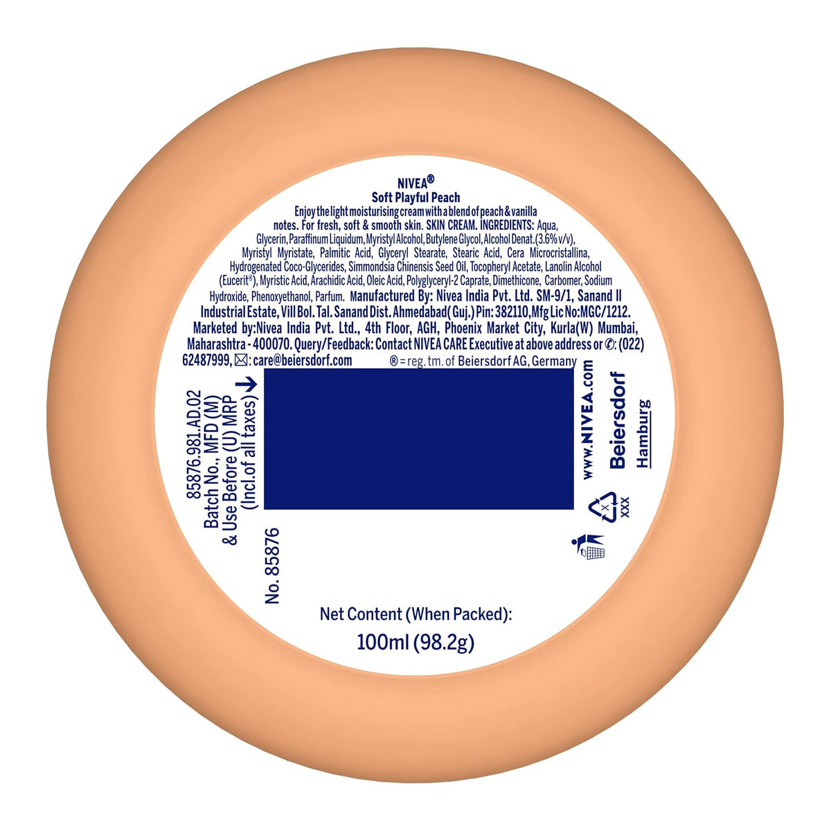 NIVEA Soft Light Moisturizer 100ml | Playful Peach | For Face, Hand & Body, Instant Hydration | Non-Greasy Cream | With Vitamin E & Jojoba Oil | All Skin Types