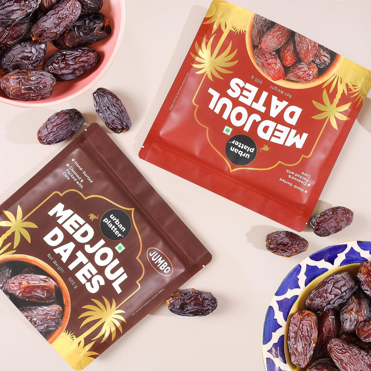 Urban Platter Medium Medjoul Dates, 500g (Hand-Sorted | Moist & Caramelly Texture | Perfect for Snacking & Gifting)