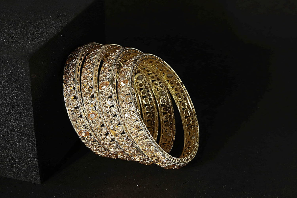 NMII Latest Metal Bangles Set For Women & Girls with Zircon Diamond & Kundan Stone | Trendy Girl's Bangles Bracelet Kada | Stylish Chudi Kangan For Women Wedding, Party, Festive, Everyday- Set of 4