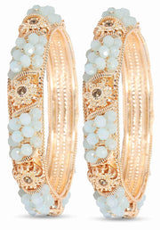 NMII Non-Precious Metal With Base Metal And Zircon Gemstone Or Colourful Beads Studded On Flower Glossy Finished Kada Set For women and Girls