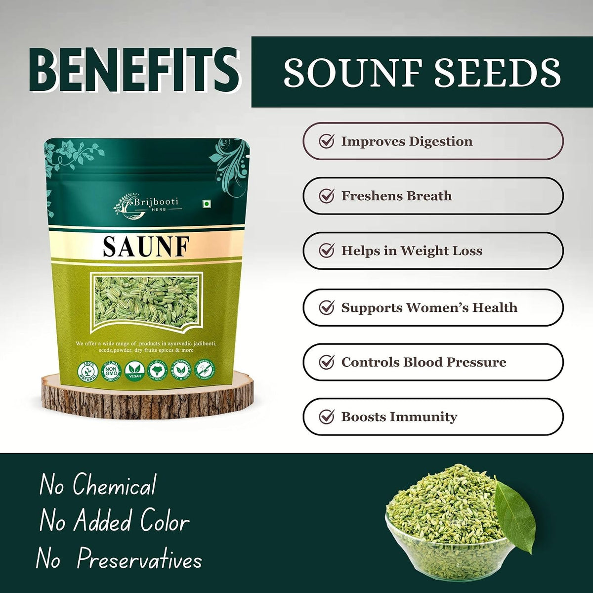 BrijBooti Fennel Seeds - Saunf Moti 200 Gr | Natural Saunf No Artificial Colours and Preservatives | FSSAI, GMP, ISO Certified
