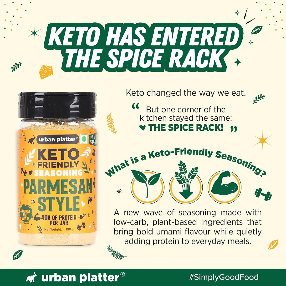 Urban Platter Keto-friendly Parmesan Cheese Seasoning, 100g (High-Protein, Umami-Rich Cheesy Sprinkle for Pasta, Popcorn & Salads)
