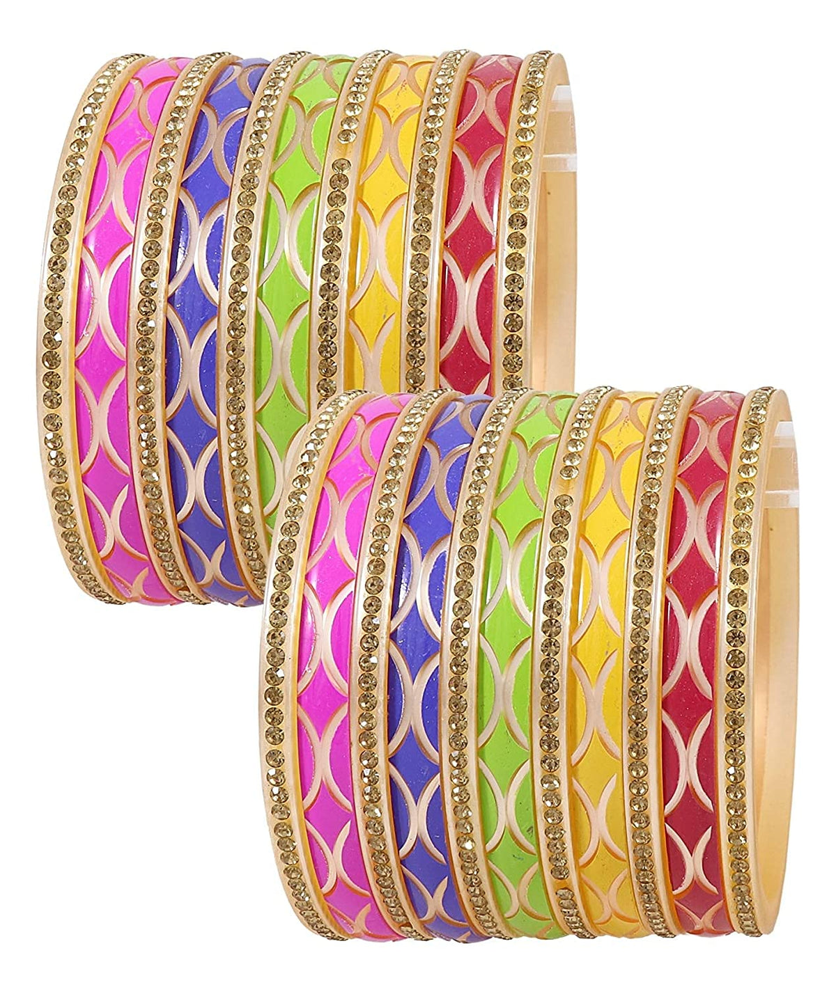 NMII Acrylic (Plastic) with Zircon Gemstone Studded worked Glossy Finished Bangle Set For Women and Girls