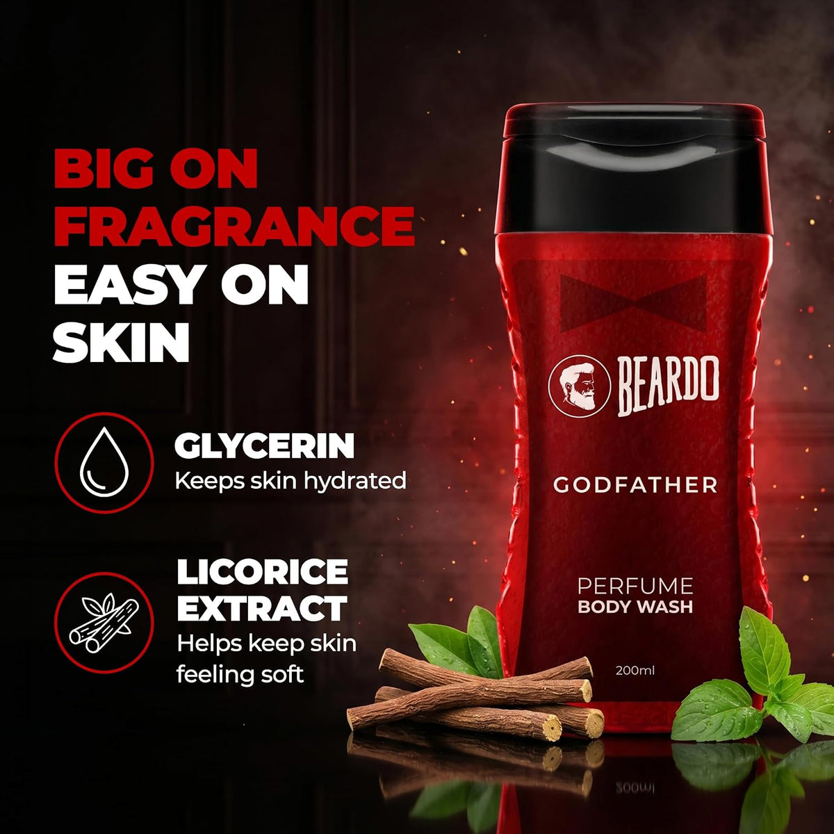 Beardo Godfather Body Wash for Men, 200ml | Powerful and Energising Bodywash for Men | Luxurious Lather and Refreshing Shower Gel | Goodness of Licorice Extract for Long Lasting Fragrance