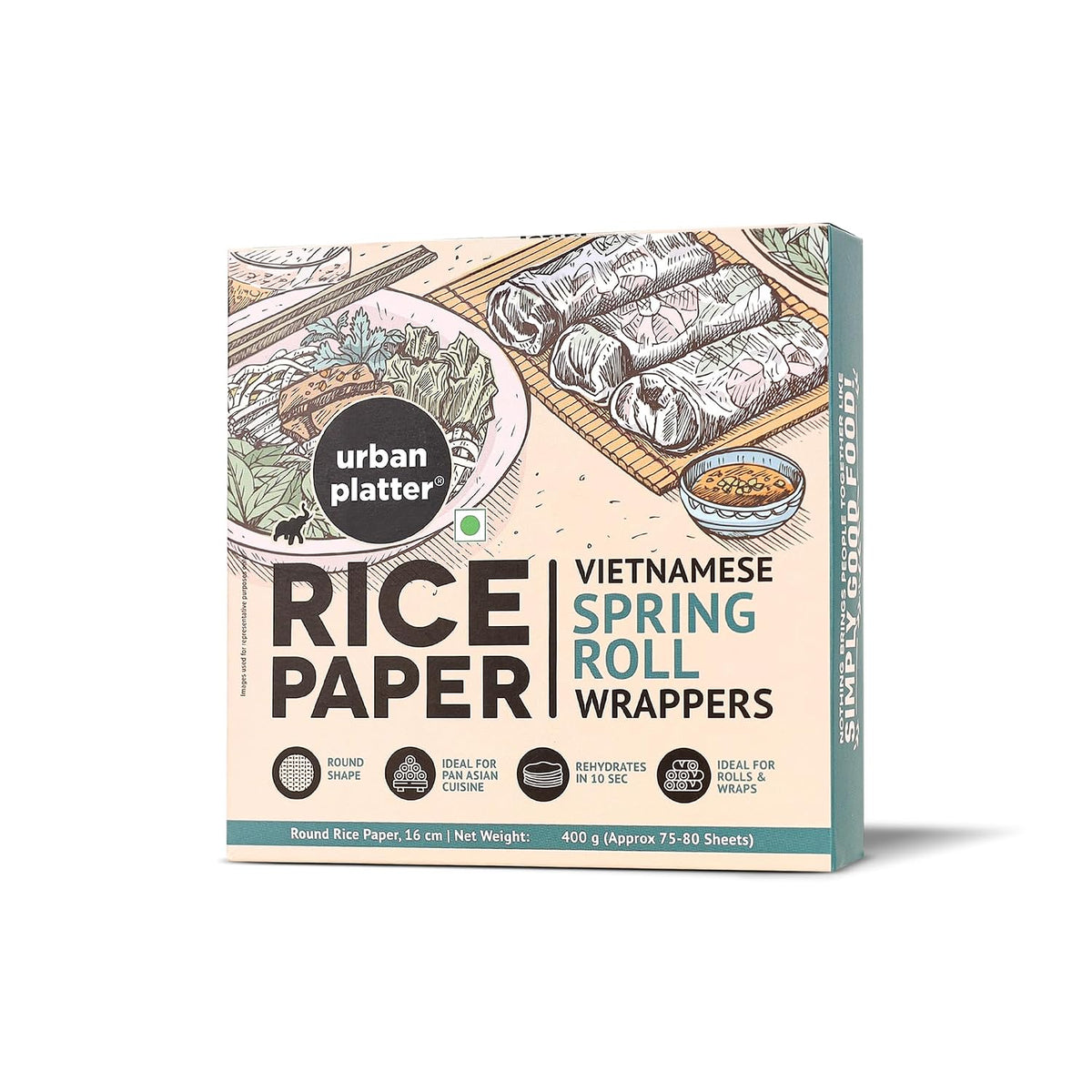 Urban Platter Round Rice Paper Sheets, 400g (Vietnamese Spring Roll Wrappers | Gluten Free | 16 cm Each | Easy to Roll | 80-85 Sheets per pack)