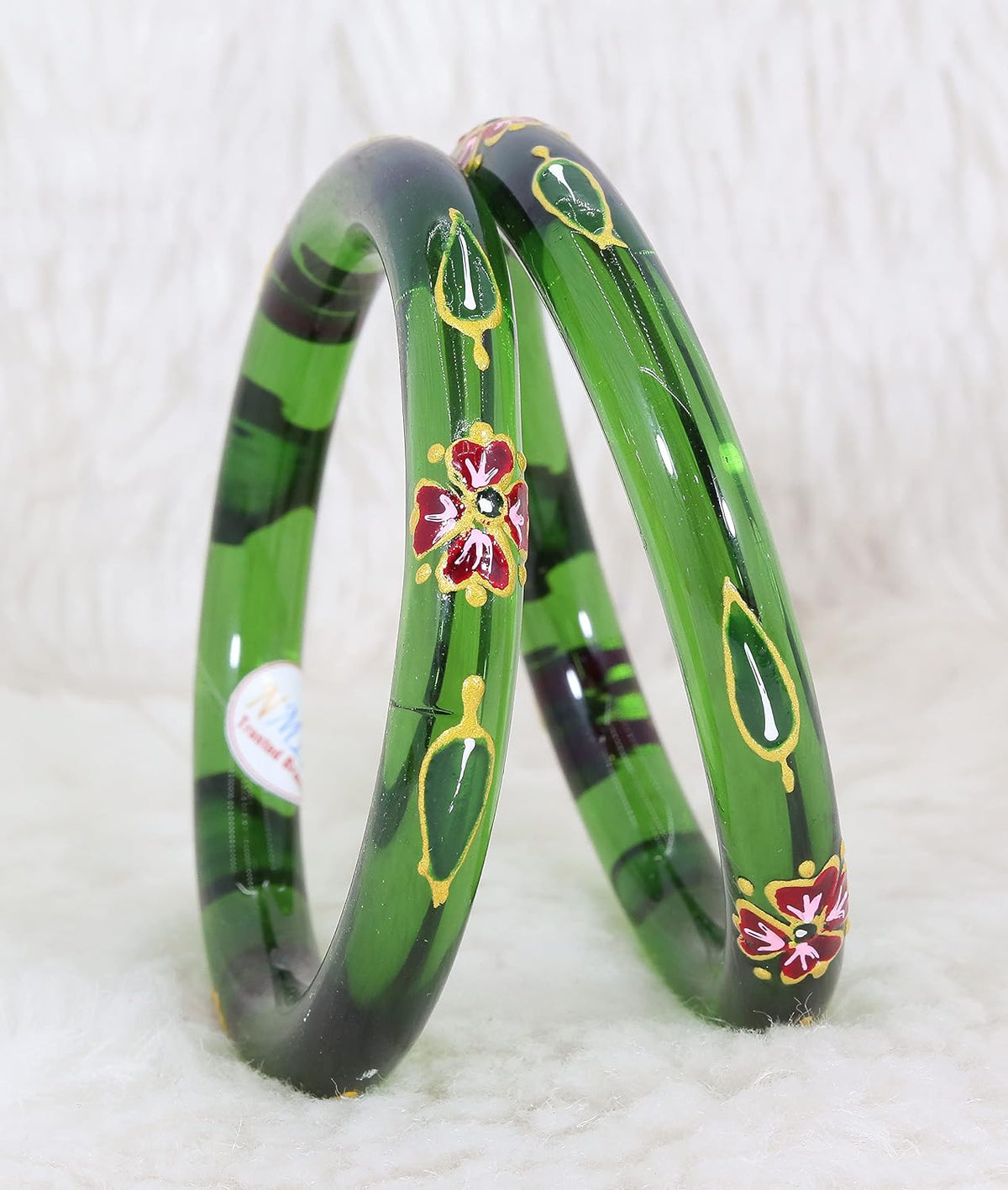 NMII Traditional Glass With Diamond Cutting Pattern Glossy Finished Stylish Kada Set For Women And Girls | Crystal Glass Kada Bangles Set For Wedding, Festive