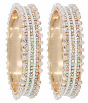 NMII Stylish Pearls & Zircon Diamond Stone Metal Bangles For Women and Girls | Fancy Women's Bangles Bracelet | Metallic Bangles kada | Trendy Bangles Fashion Jewellery- Set of 2