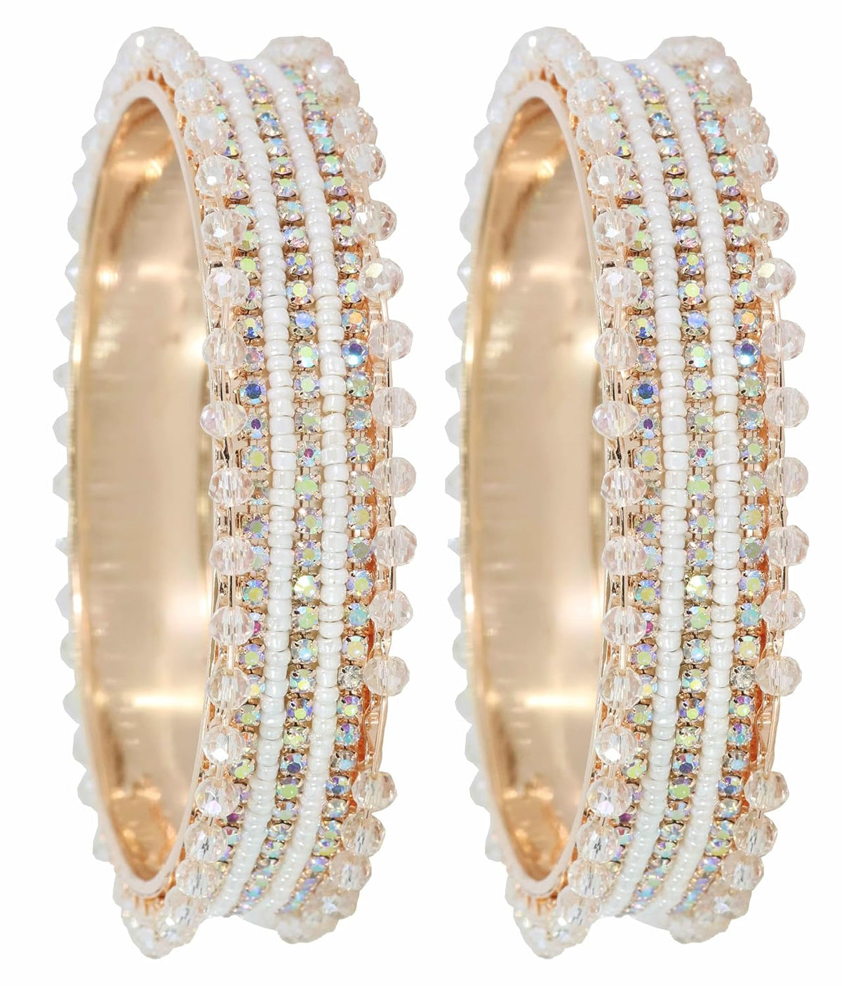 NMII Stylish Pearls & Zircon Diamond Stone Metal Bangles For Women and Girls | Fancy Women's Bangles Bracelet | Metallic Bangles kada | Trendy Bangles Fashion Jewellery- Set of 2