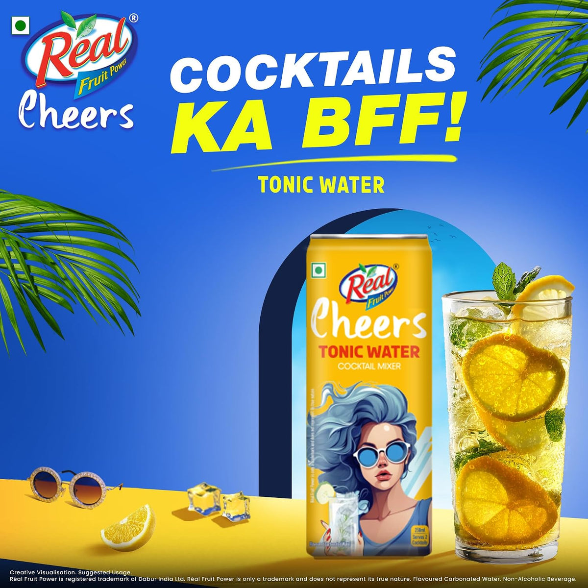 Dabur Real Cheers Tonic Water - 250ml | Premium Cocktail Mixer | Crisp, Refreshing and balanced taste | Perfect for Home Bars, Parties & Gifting | Best mixer for Cocktails & Mocktails