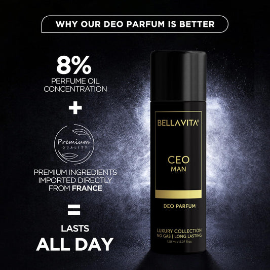 Bella Vita Luxury Male Spray CEO Man Body Perfume 150ml | Premium No Gas Deo for Man | Long Lasting Office Fragrance with Tonka, Agarwood & Sophisticated Masculine Notes