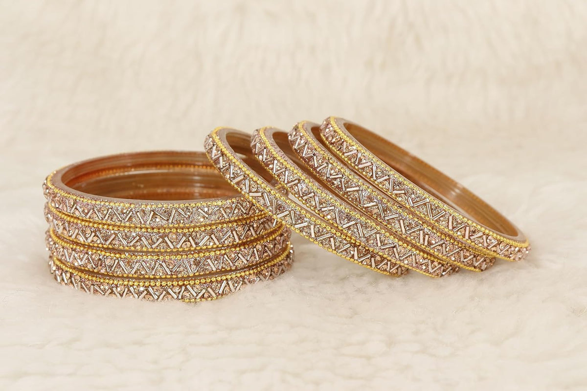 NMII Glass Bangles Set For Girls and Women Studded Zircon Gemstone and Beads I women bangles I (Pack of 8)