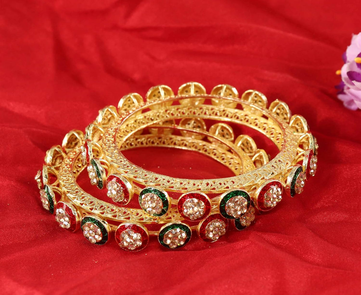 NMII Traditional Kundan Stone Work Metal Bangles For Women & Girls | Mirror Bangles | Bangles For Women Wedding, Party, Festival, Function | Women's Fashion Jewellery