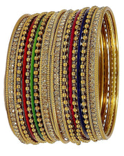 NMII Non-Precious Metal with Base Metal Zircon Gemstone Studded Glossy Finished Ballchain Linked Gold Plated Cutting Pattern Bangle set for Women and Girls