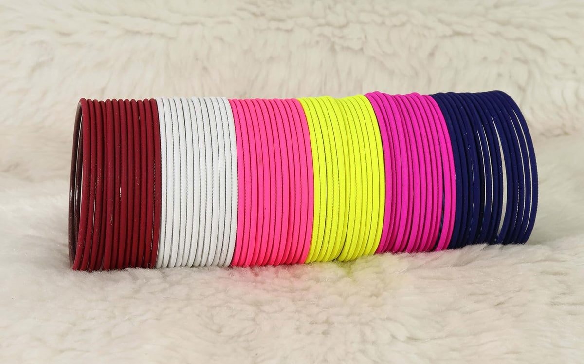 NMII MultiColor Metal Plain Bangles Set For Women & Girls with Matte Finish | Women's Bangles Combo | Colorful Metal Bangles For Wedding, Party, Daily use | Metal Chudi Set- Pack of 144
