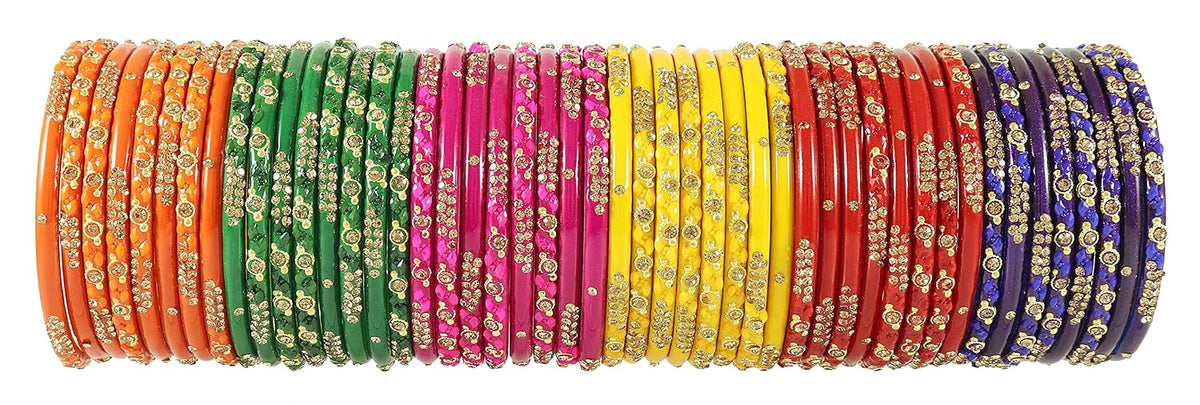 NMII Non-Precious Metal Base Metal with Zircon Gemstone Or Beads Studded worked Glossy Finished Kada Set For Women and Girls