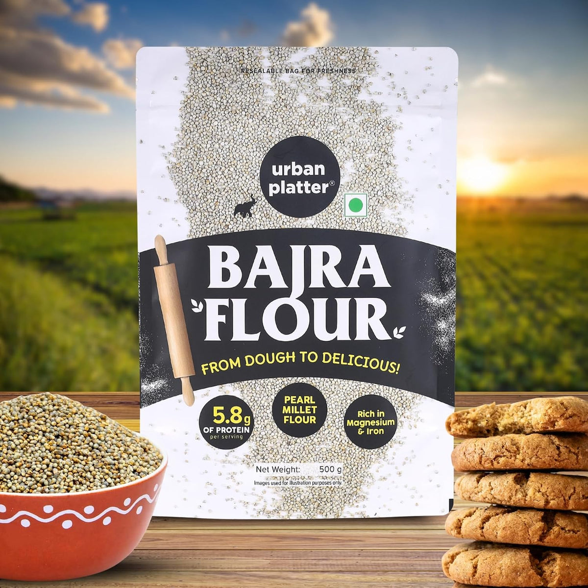 Urban Platter Bajra Flour, 500g (Stone-Ground Pearl Millet Atta | Rich in Fiber & Iron | Naturally Gluten-Free)