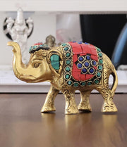 KridayKraft Metal Elephant Medium Size with Stone Work for Showpiece Enhance Your Home,Office & Table and Gift for Have House Warming Anniversaries, Birthday..