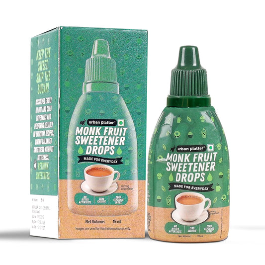 Urban Platter Monk Fruit Sweetener Drops, 15ml (Zero Calorie | No Erythritol | No Bitter Aftertaste | For Tea, Coffee & Beverages)