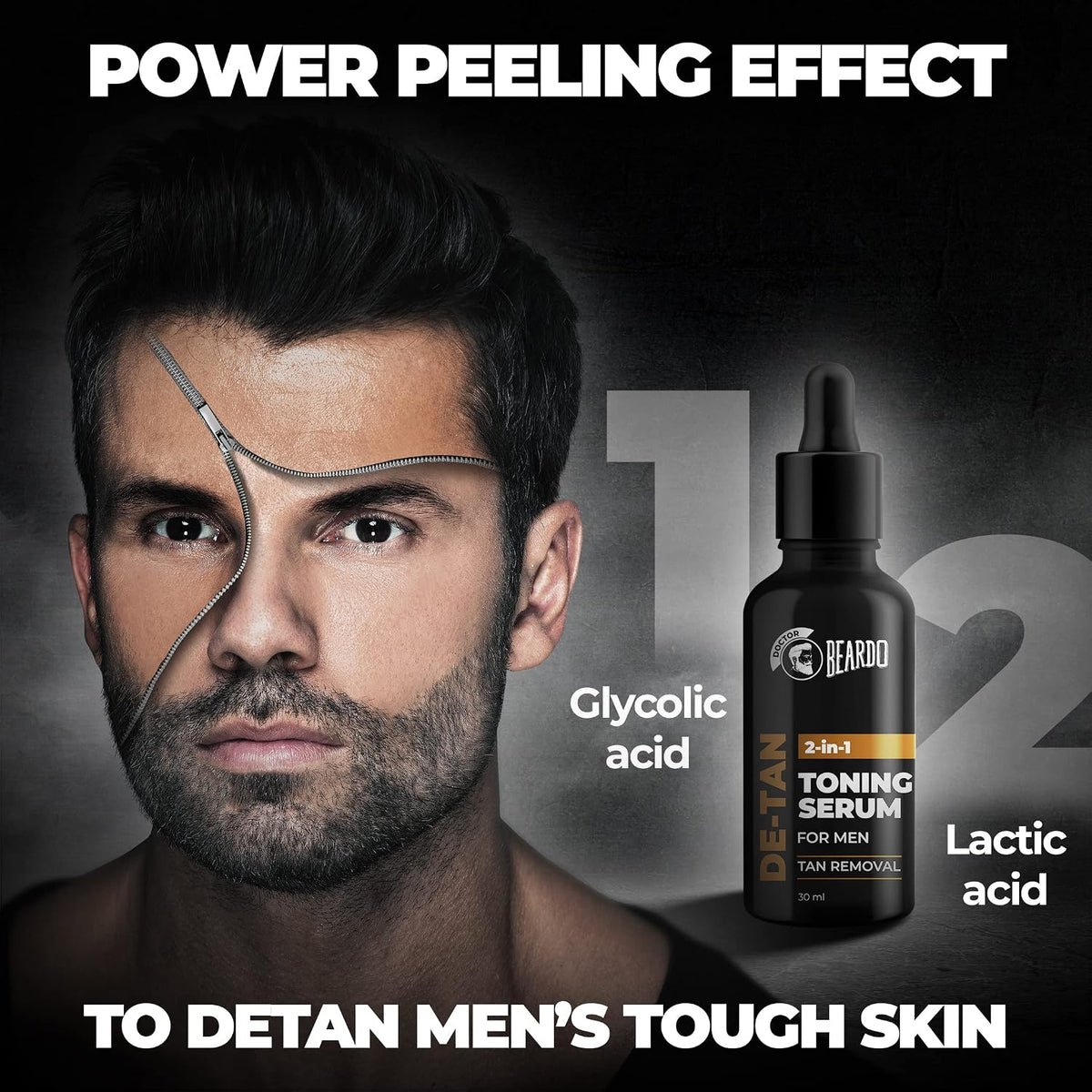Beardo 2-in-1 Detan Serum + Toner For Men, 30ml | Face Serum For Men | De tan Serum with AHA & Plant Collagen | Brightens Complexion, Removes Dead Skin